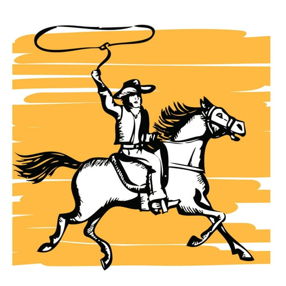 Design With Vinyl Artwork Western Rodeo Cowgirl Roping Steer Wall Decal for Children - Cowboy Horse Lasso Tripping Themed Decal - Size: 38 In x 38 In