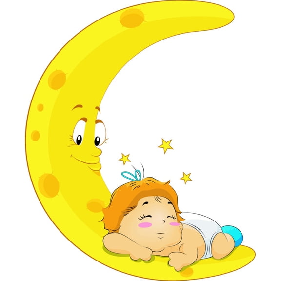 Design With Vinyl Artwork baby Baby Sleeping on Happy Moon Wall Decal for Children - Represents Happiness Contentment, Peace of Mind Themed - Size: 5 In x 8 In