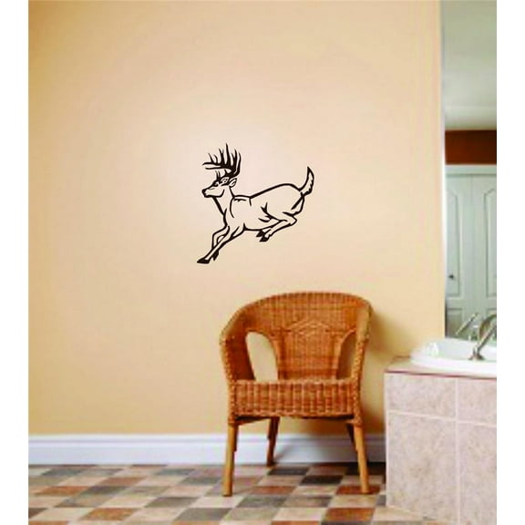 Design With Vinyl Artwork hunting Running Deer in Meddows Forest Marsh Wall Decal for Family - Wilderness North American Animals Themed Décor - Size: 8 In x 8 In
