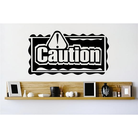 Design With Vinyl Caution Warning Sign Artwork Beware Trouble Problem Scary Wall Decal for Family - Themed Décor - Size: 38 In x 38 In