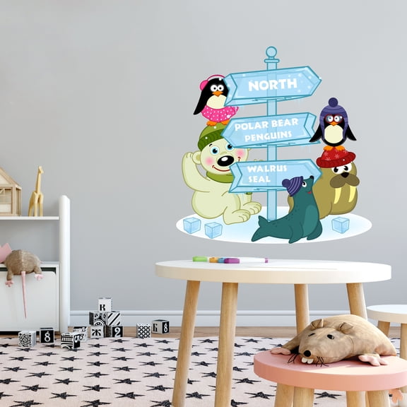 Design With Vinyl - Direction Sign Wall Decals - Cute Animal Signboard Wall Decor Stickers - Sticker for Home Decoration - Easy To Apply & Removeable-Applies to any Smooth Surface- Size : 40" x 40"