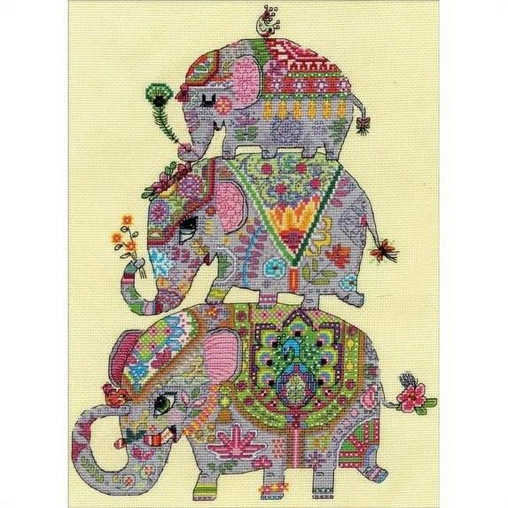 Design Works Counted Cross Stitch Kit 11"X14"-Elephant Trio (14 Count)