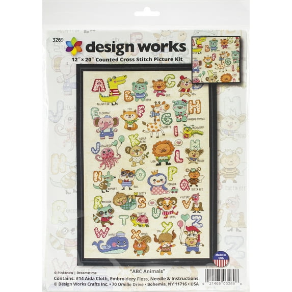 Design Works Counted Cross Stitch Kit 12"X20"-ABC Animals (14 Count)