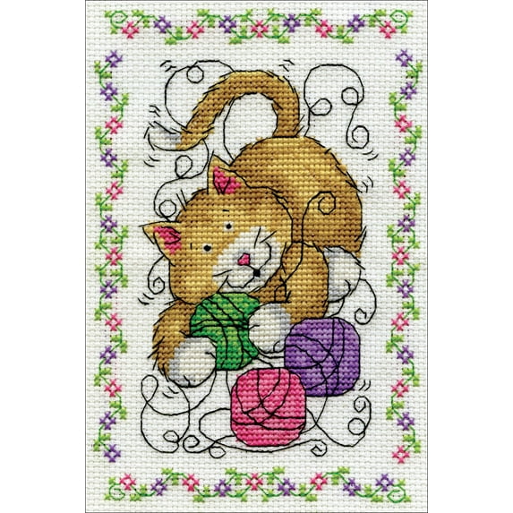 Design Works Counted Cross Stitch Kit 5"X7"-Yarn Cat (14 Count)