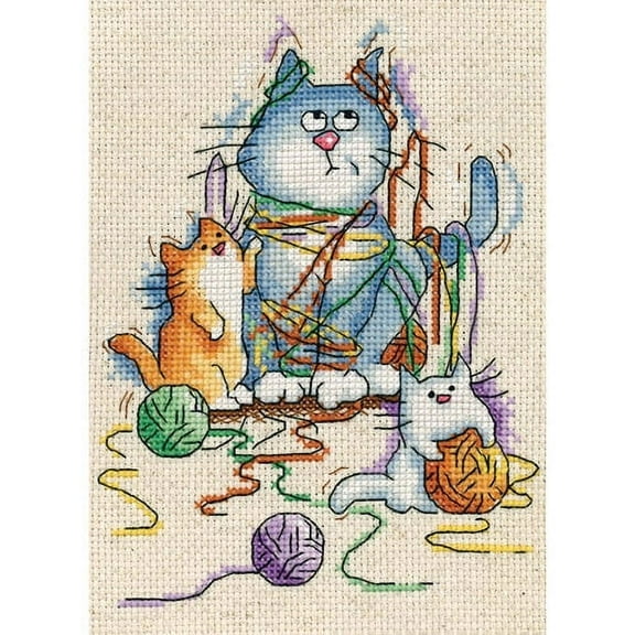 Design Works Counted Cross Stitch Kit 5"X7"-Yarn Cats (14 Count)