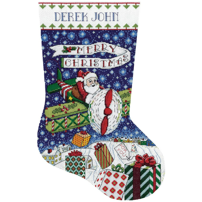 Design Works Counted Cross Stitch Stocking Kit 17 Long-airplane Santa (14  Count) : Target