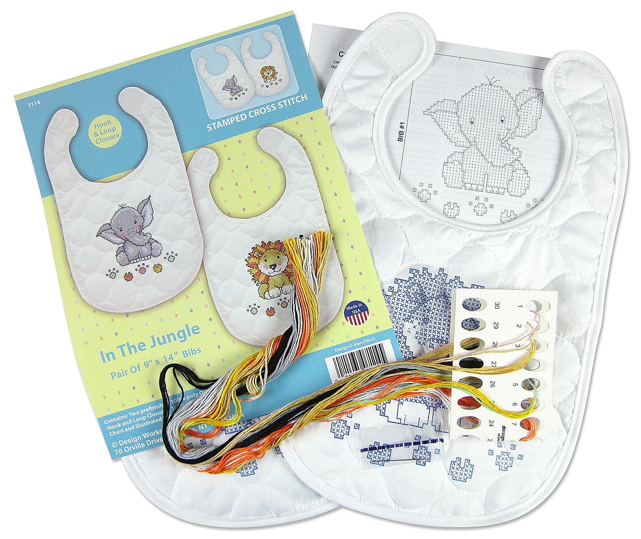 Design Works Stamped Bib Cross Stitch Kit 9"X14" 2/Pkg-In the Jungle