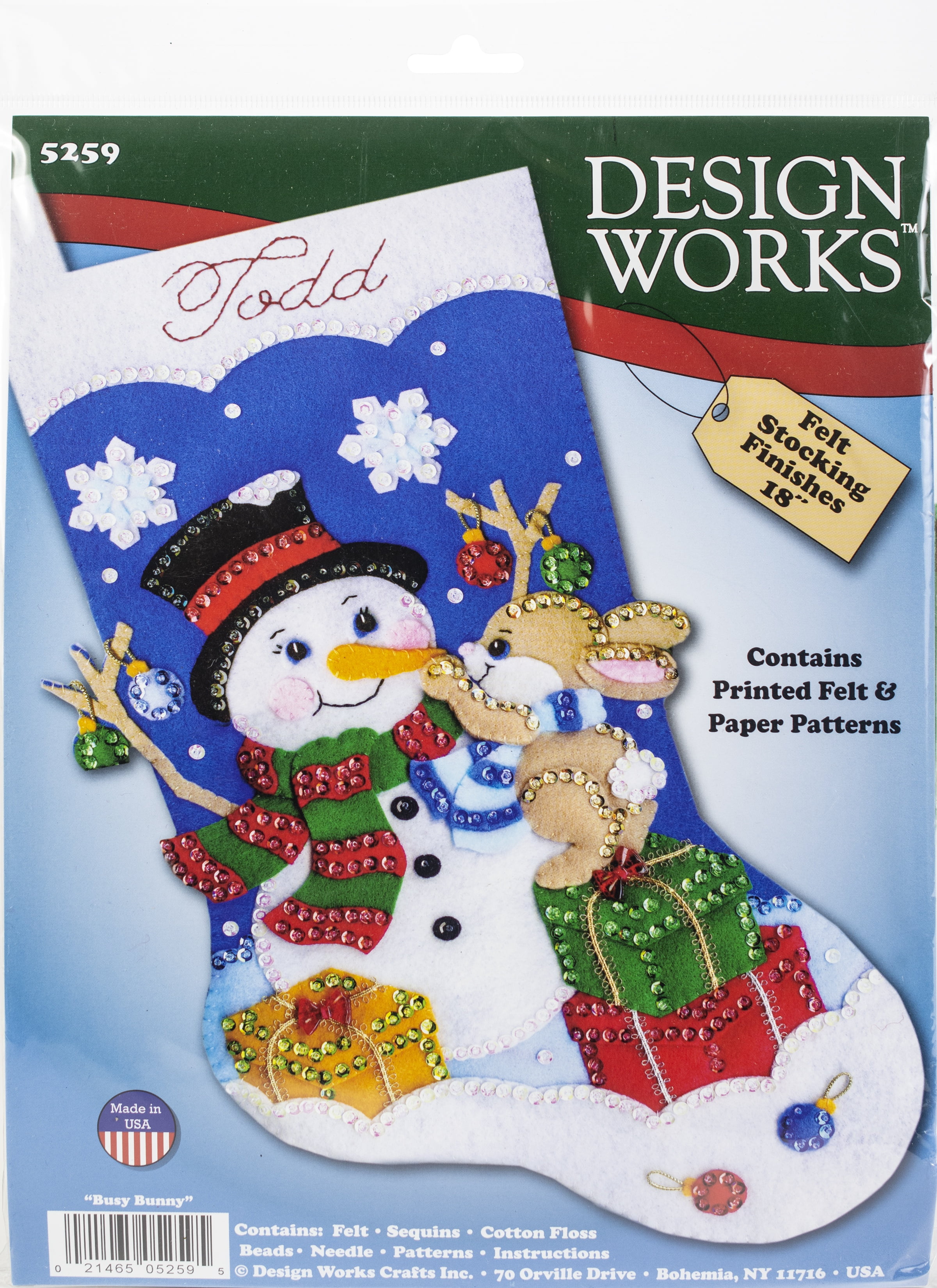 Design Works Felt Stocking Applique Kit 18" LongBusy Bunny