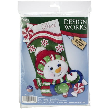 Design Works Felt Stocking Applique Kit 18" Long-Candy Cane Snowman