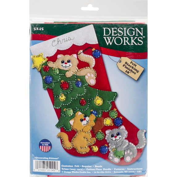 Design Works Felt Stocking Applique Kit 18" Long-Decorating Kittens