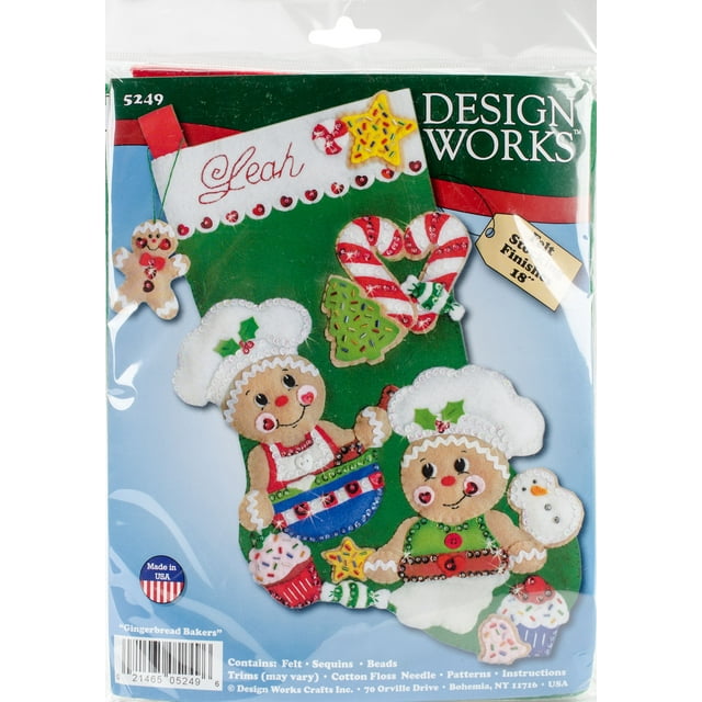 Design Works Felt Stocking Applique Kit 18" LongGingerbread Bakers