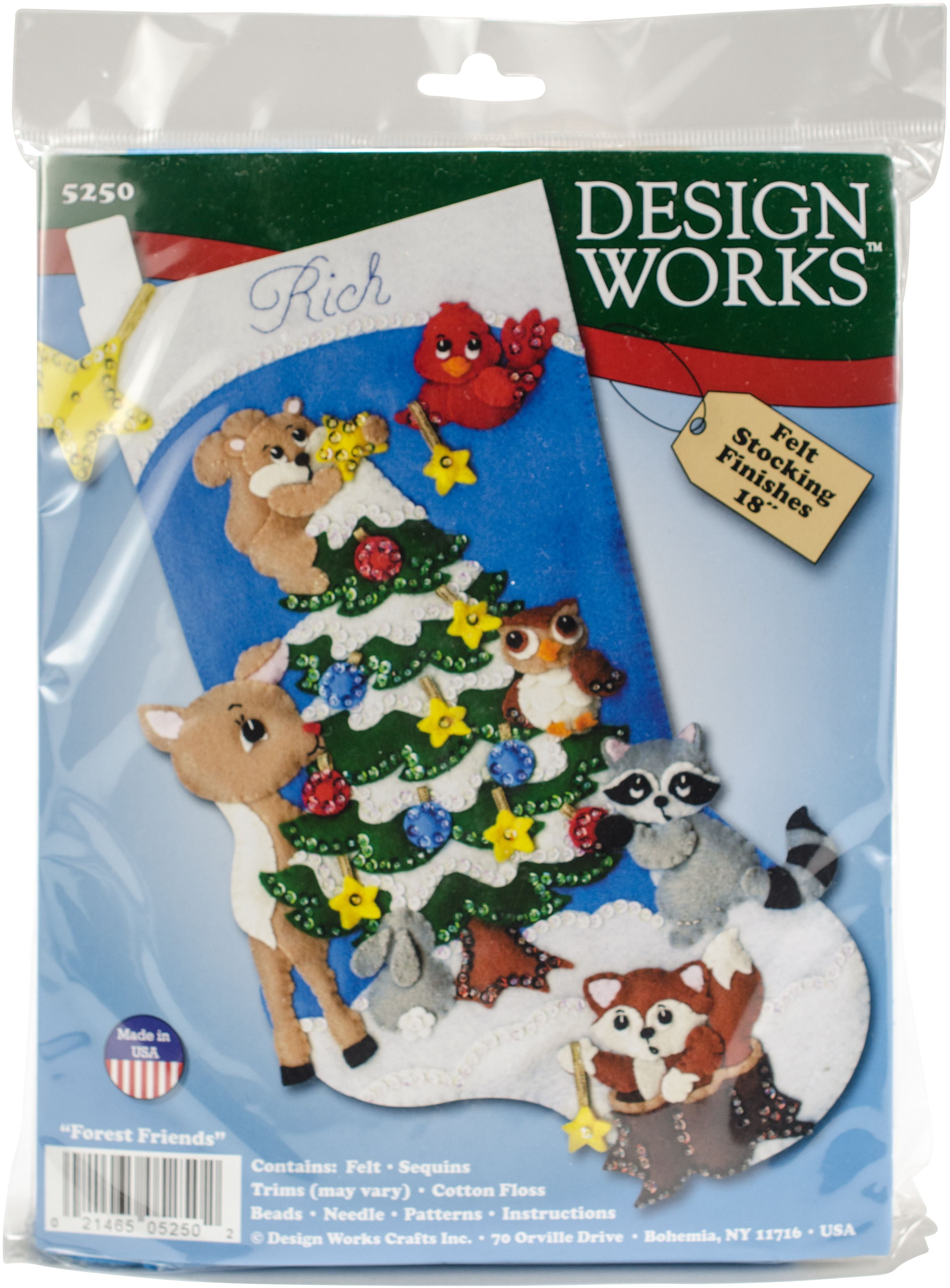Design Works Felt Stocking Applique Kit 18" LongWoodland Friends