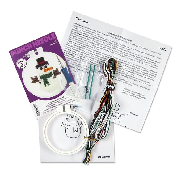 Design Works Punch Needle Kit 3.5" Round-Snowman