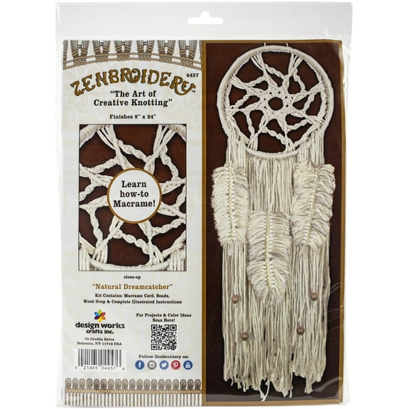 Design Works/Zenbroidery Macrame Wall Hanging Kit 8"X24"-Natural Dream Catcher
