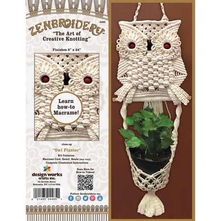 Design Works/Zenbroidery Macrame Wall Hanging Kit 8"X24"-Owl Planter