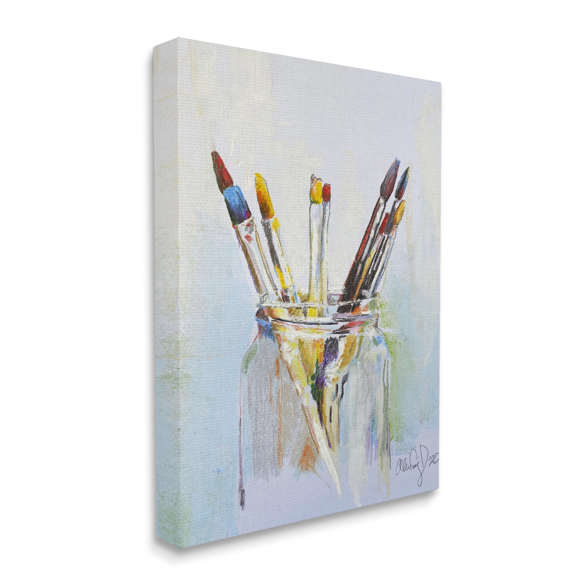 Design by Alan Segal Paintbrushes in Glass Jar Expressive Artist 36 in x 48 in Painting Canvas Art Print, by Stupell Home Décor