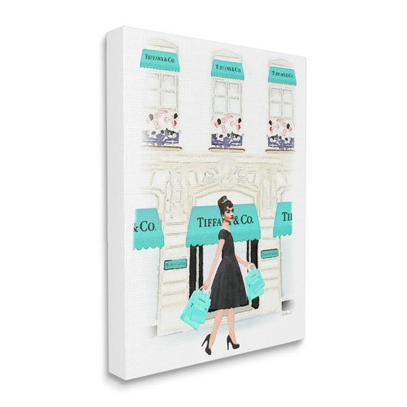 Design by Amanda Greenwood Audrey with Blue Shopping Bags Urban City Architecture 30 in x 40 in Painting Canvas Art Print, by Stupell Home Décor