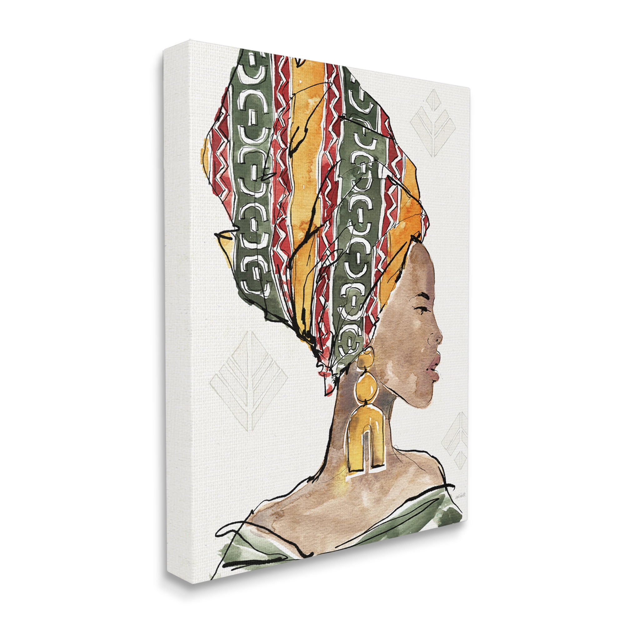 Design by Anne Tavoletti African Woman Patterned Head Wrap Strong Portrait 36 in x 48 in Painting Canvas Art Print, by Stupell Home Décor