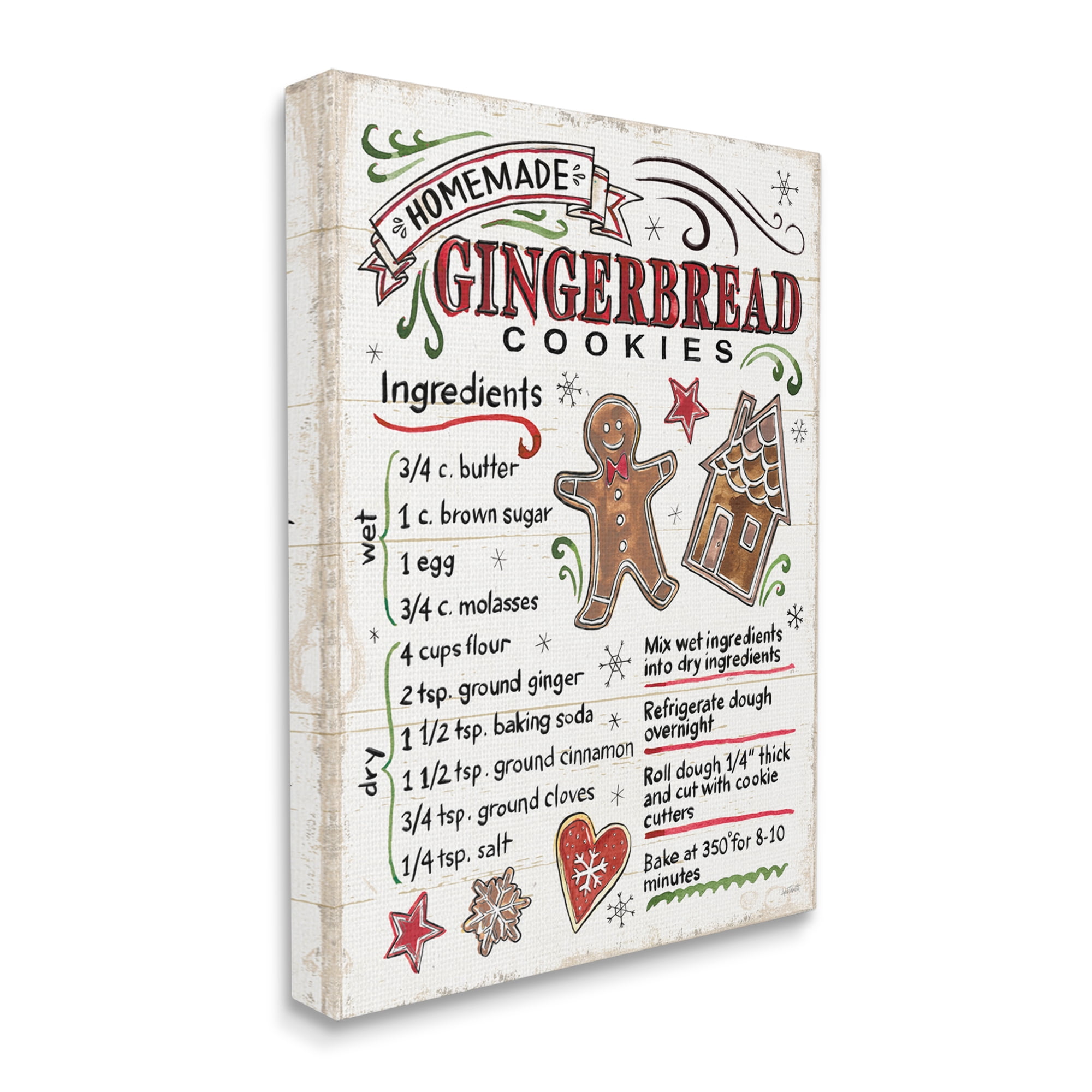 Design by Anne Tavoletti Homemade Gingerbread Cookies Holiday Cooking Instructions 16" x 20" Painting Canvas Art Print, by Stupell Home Décor