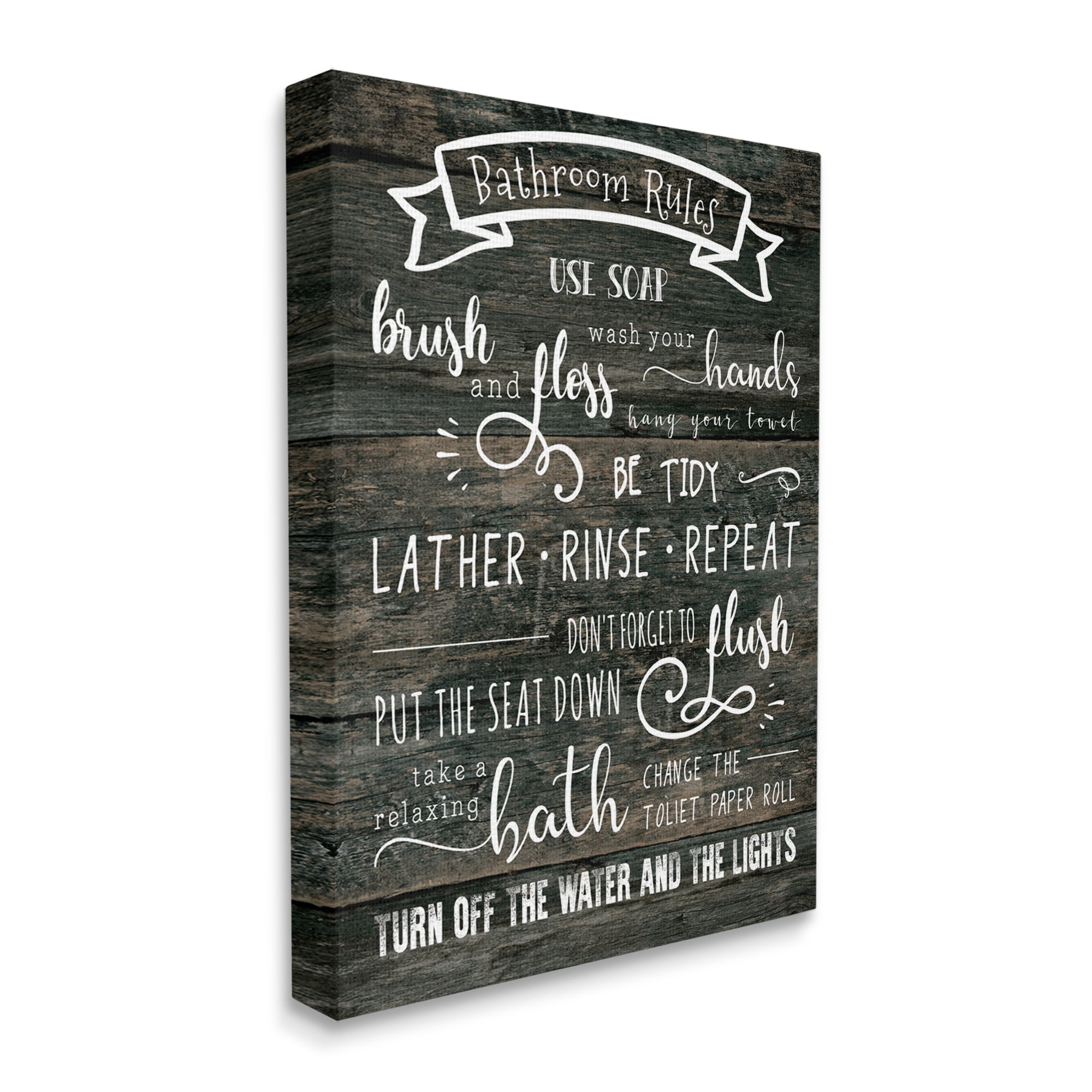 Design by CAD Rustic Bathroom Rules Sign Good Hygiene List 30 in x 40 in Painting Canvas Art Print, by Stupell Home Décor