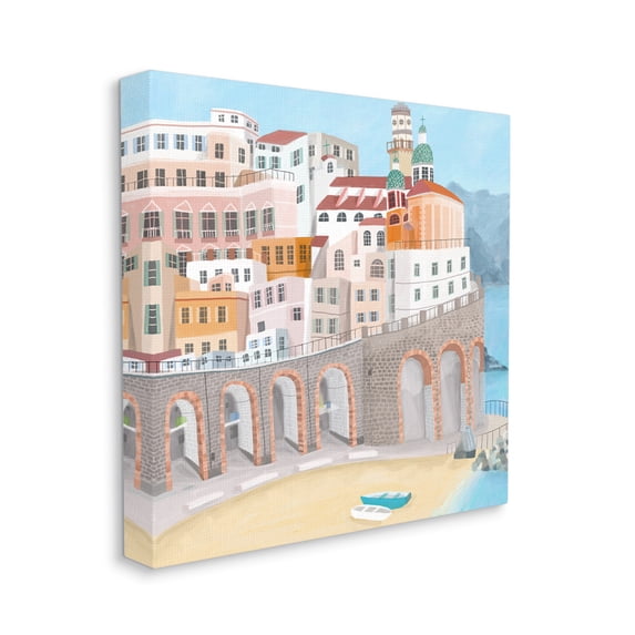Design by Carla Daly Atrani Architecture Seaside Italian City Buildings 36 in x 36 in Painting Canvas Art Print, by Stupell Home Décor