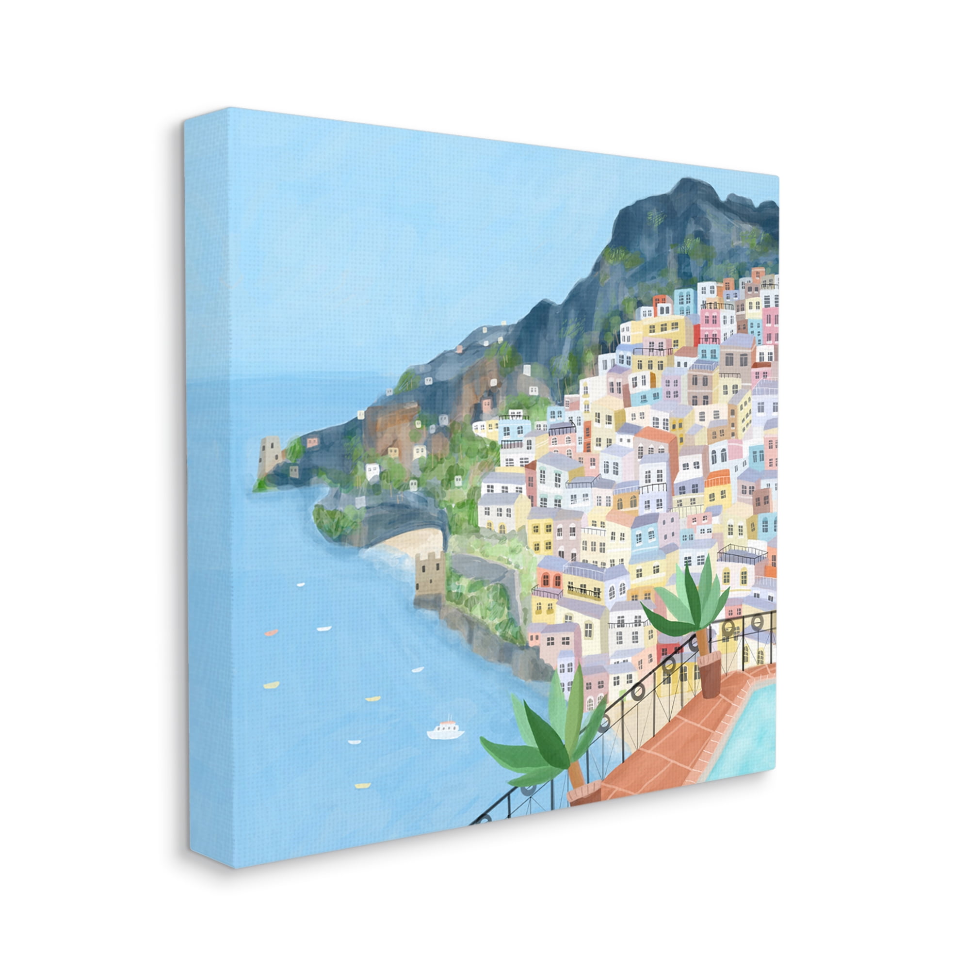 Design by Carla Daly Positano Cliffside Coastal City Architecture Italian 24 in x 24 in Painting Canvas Art Print, by Stupell Home Décor