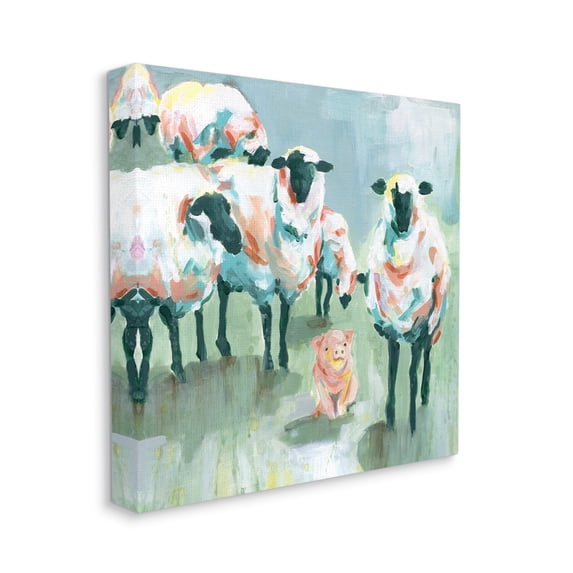 Design by Carol Robinson Piglet in Flock of Sheep Adorable Farm Animal 24 in x 24 in Painting Canvas Art Print, by Stupell Home Décor