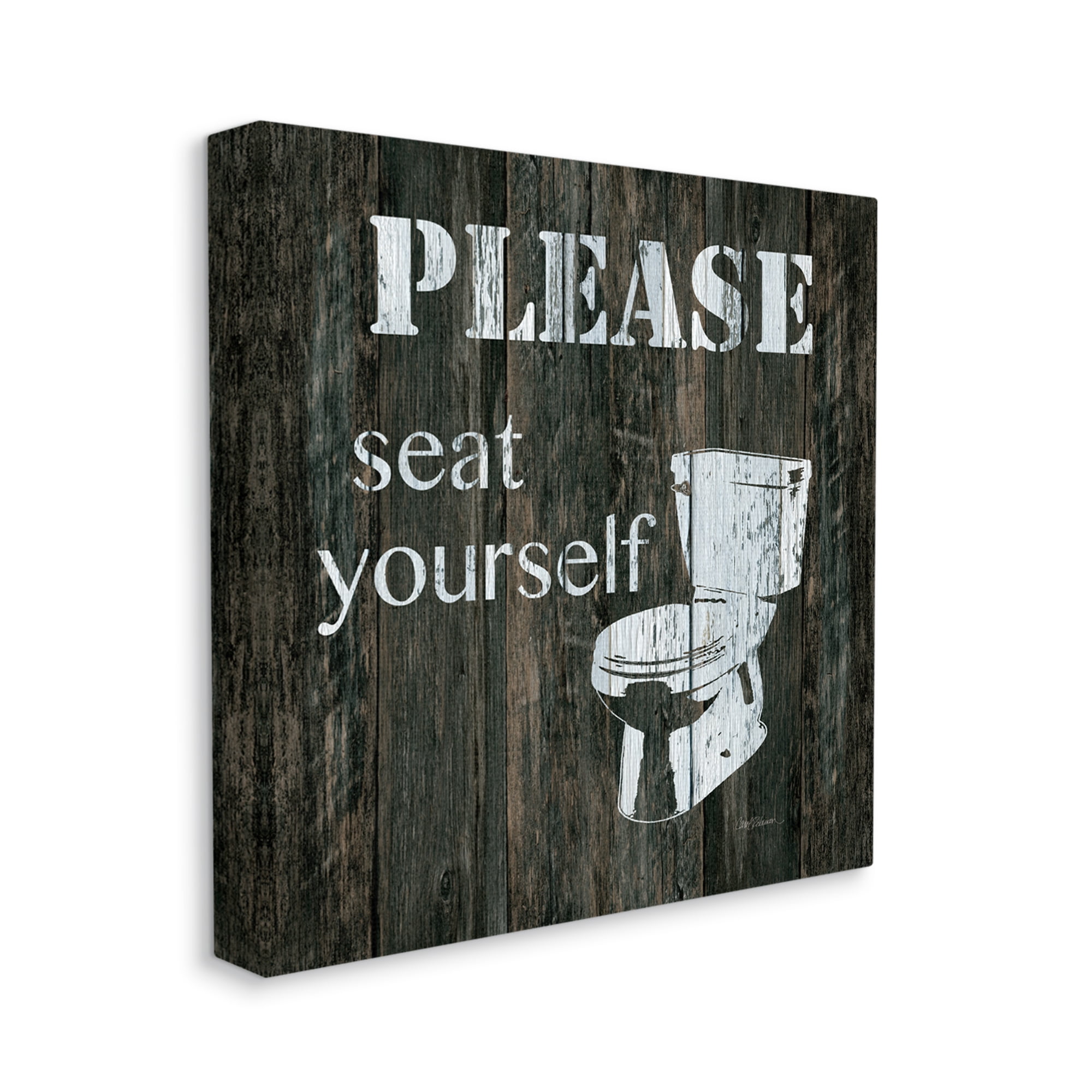 Design by Carol Robinson Seat Yourself Rustic Bathroom Sign Distressed Toilet 30 in x 30 in Painting Canvas Art Print, by Stupell Home Décor