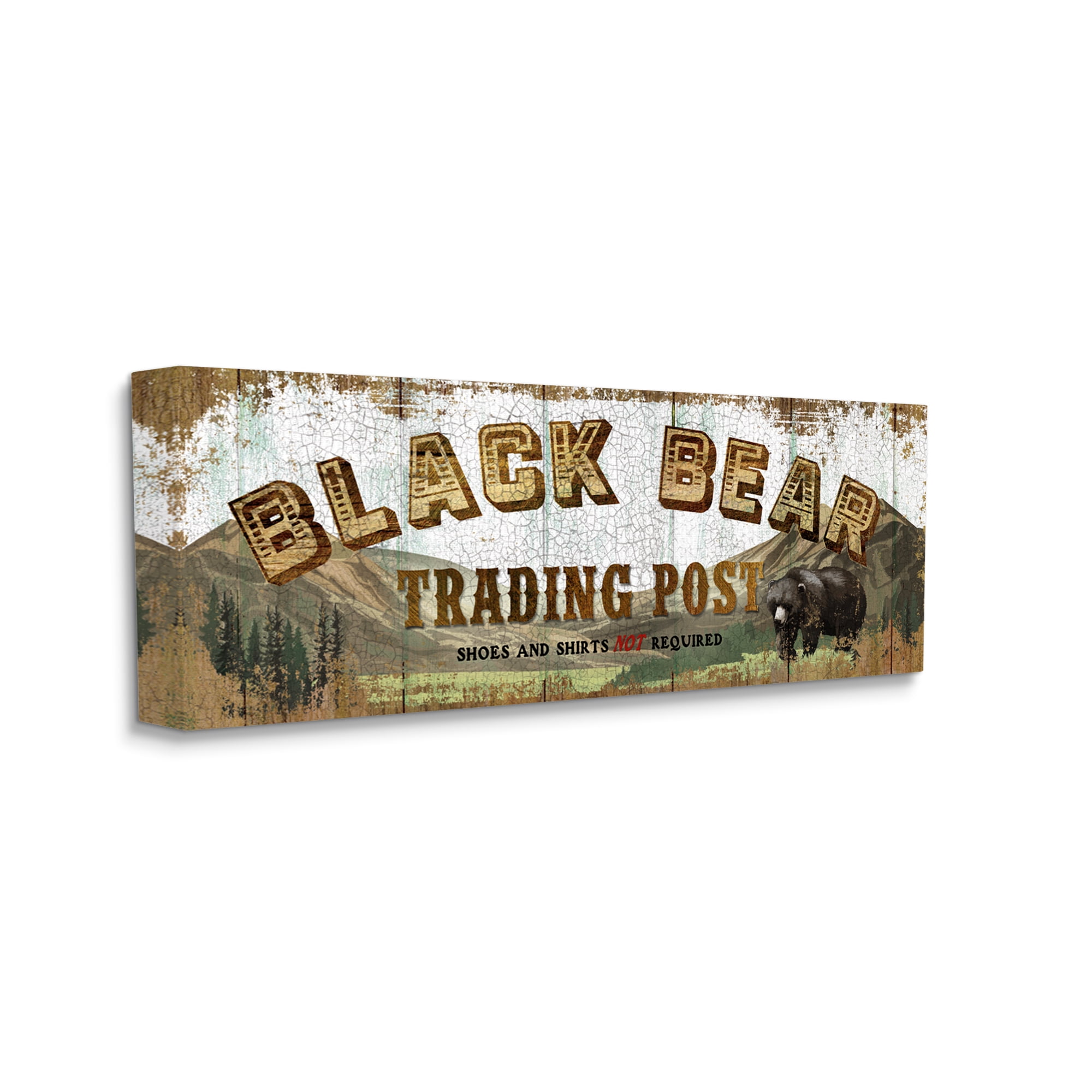 Design by Conrad Knutsen Black Bear Trading Post Rustic Forest Animal 24 in x 10 in Painting Canvas Art Print, by Stupell Home Décor