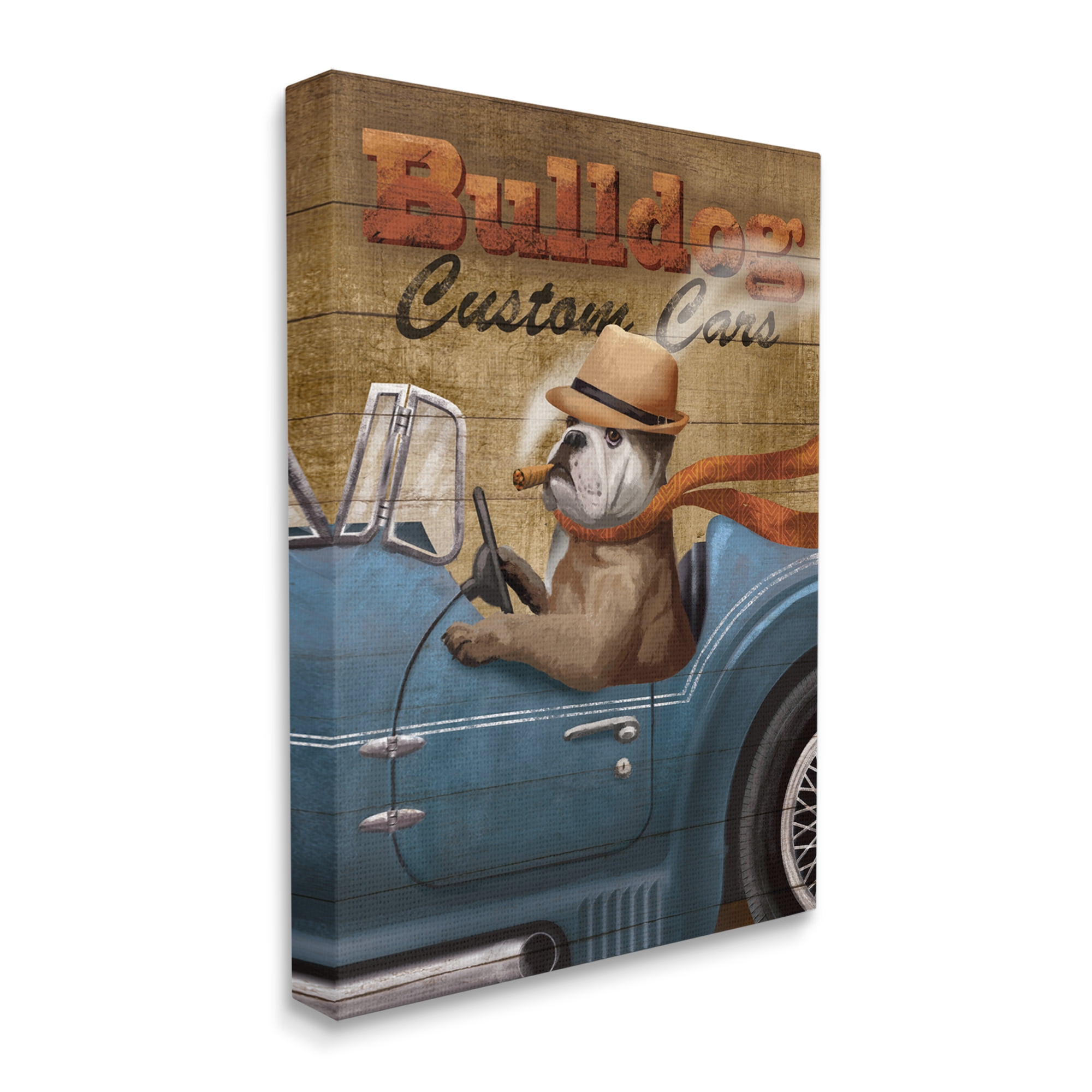 Design by Conrad Knutsen Bulldog Custom Cars Sign Vintage Automobile Cigar Dog 36 in x 48 in Painting Canvas Art Print, by Stupell Home Décor