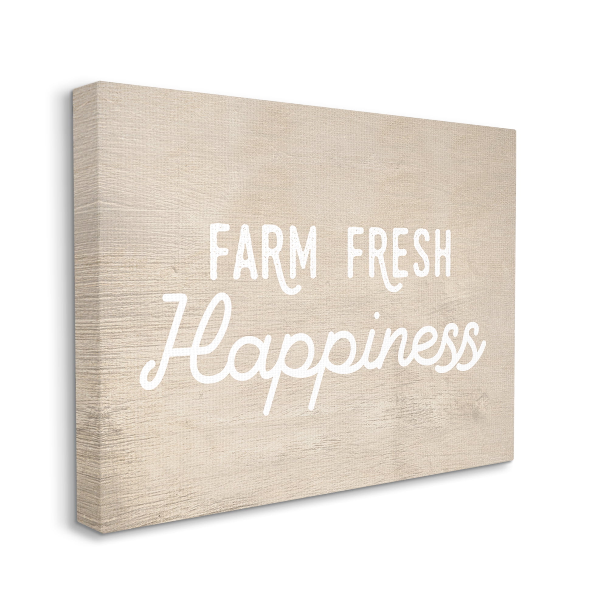 Design by Daphne Polselli Farm Fresh Happiness Phrase Text over Rustic Pattern 48 in x 36 in Painting Canvas Art Print, by Stupell Home Décor