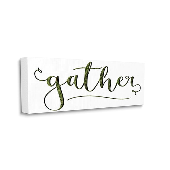 Design by Daphne Polselli Gather Sentiment Green Grass Pattern Script Typography 24 in x 10 in Painting Canvas Art Print, by Stupell Home Décor