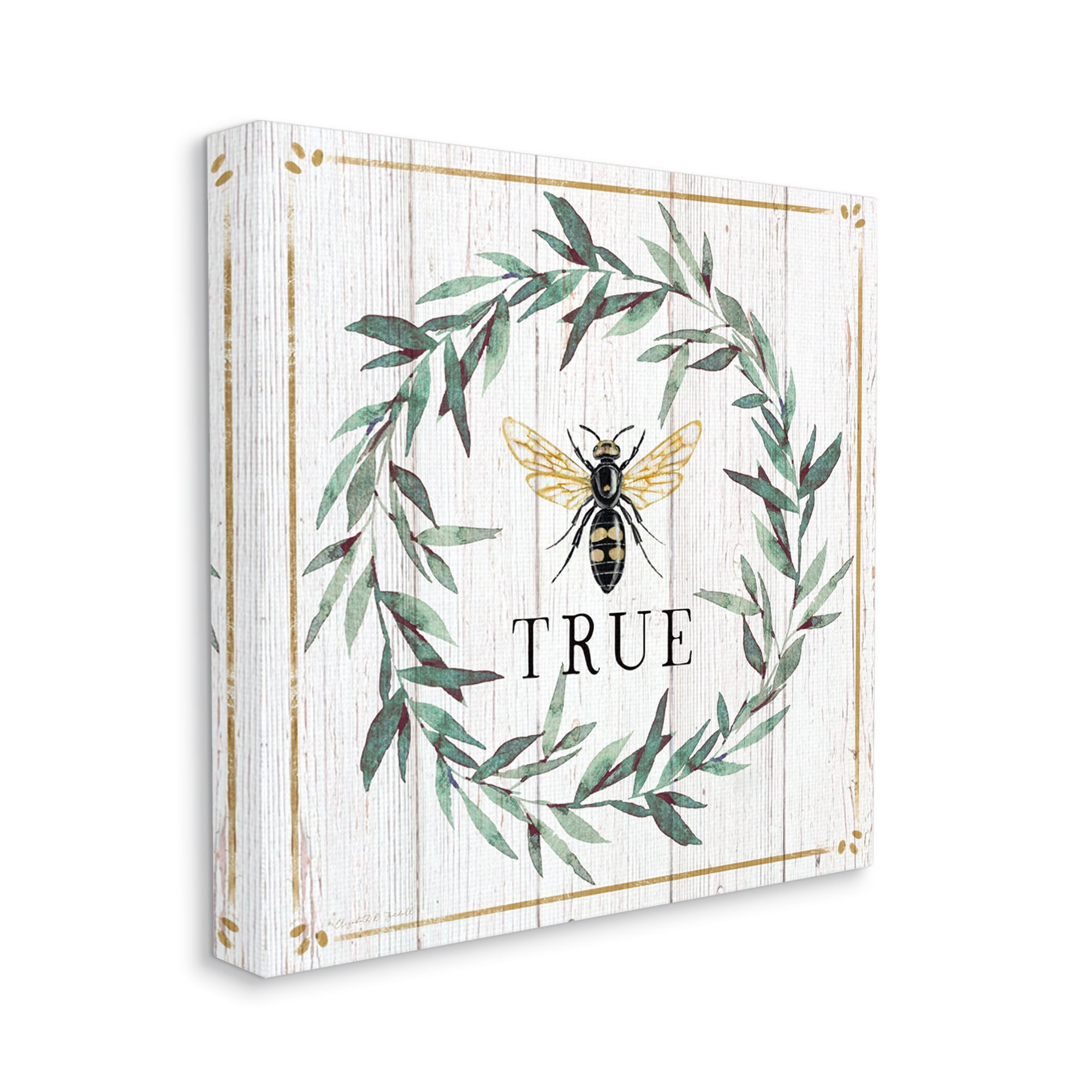 Design by Elizabeth Tyndall Bee True Sentiment Country Floral Insect Pun 30 in x 30 in Painting Canvas Art Print, by Stupell Home Décor