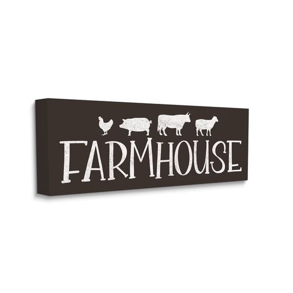 Design by JJ Design House LLC Farmhouse Animals Sign Black White Pig Cow Chicken 48 in x 20 in Painting Canvas Art Print, by Stupell Home Décor