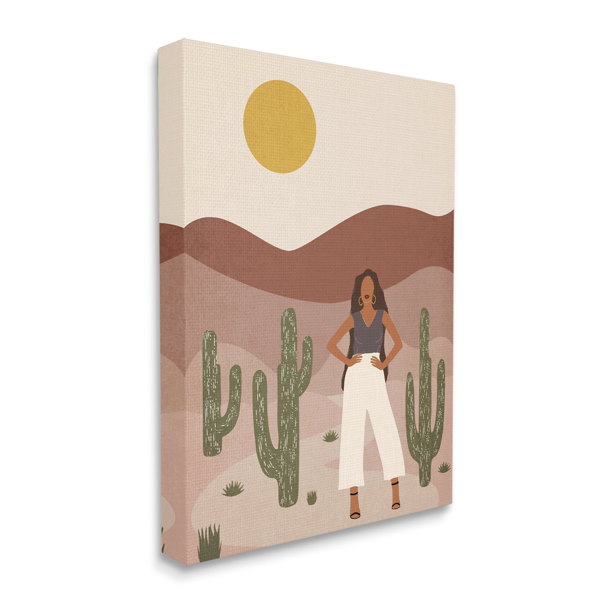 Design by JJ Design House LLC Strong Female Pose Desert Cactus Sun Burnt Landscape 24 in x 30 in Painting Canvas Art Print, by Stupell Home Décor