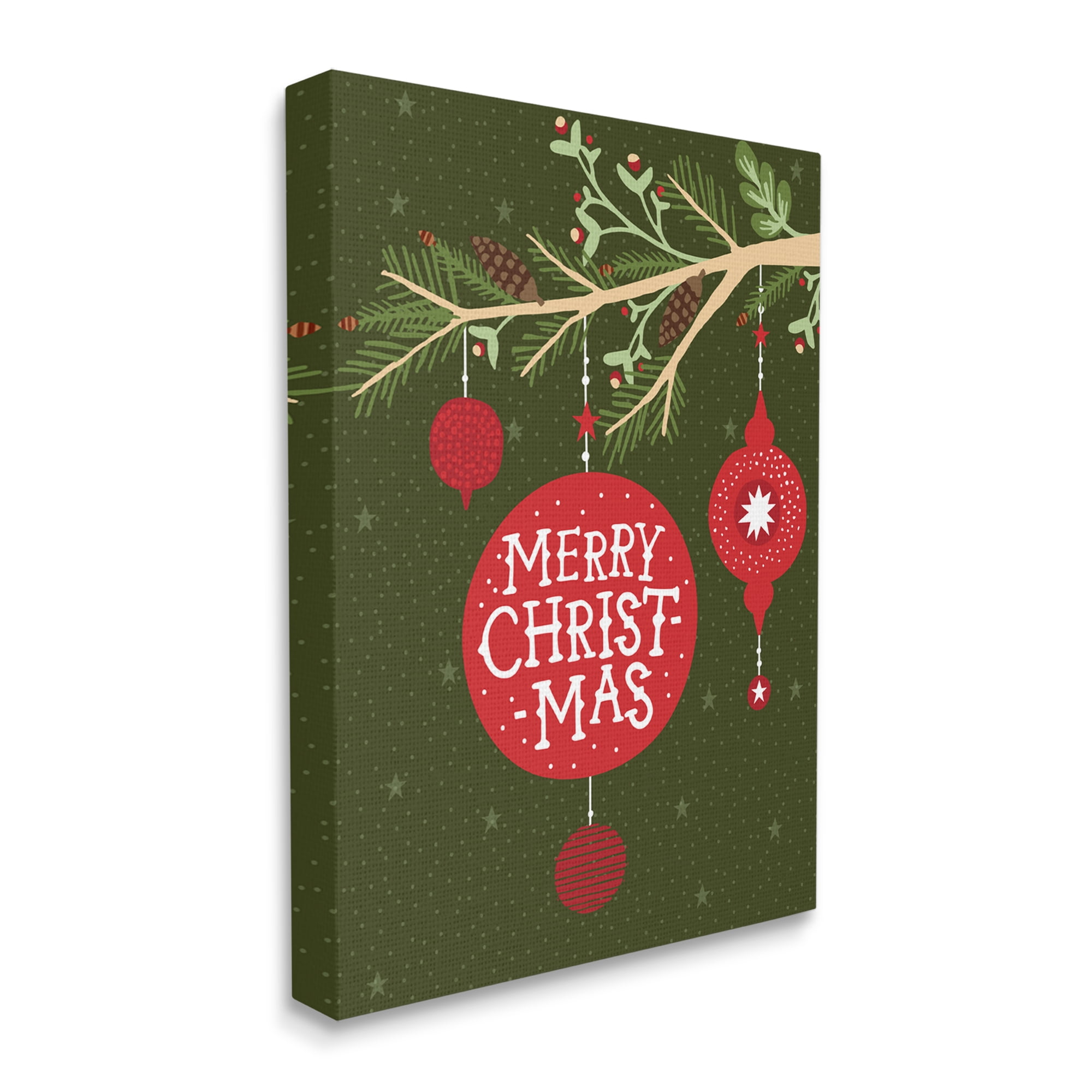Design by Jean Kelly Merry Christmas Festive Pine Tree Ornament 24 in x 30 in Painting Canvas Art Print, by Stupell Home Décor