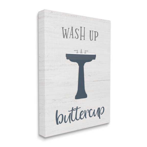 Design by Natalie Carpentieri Wash Up Buttercup Phrase Good Hygiene Bathroom 30 in x 40 in Painting Canvas Art Print, by Stupell Home Décor