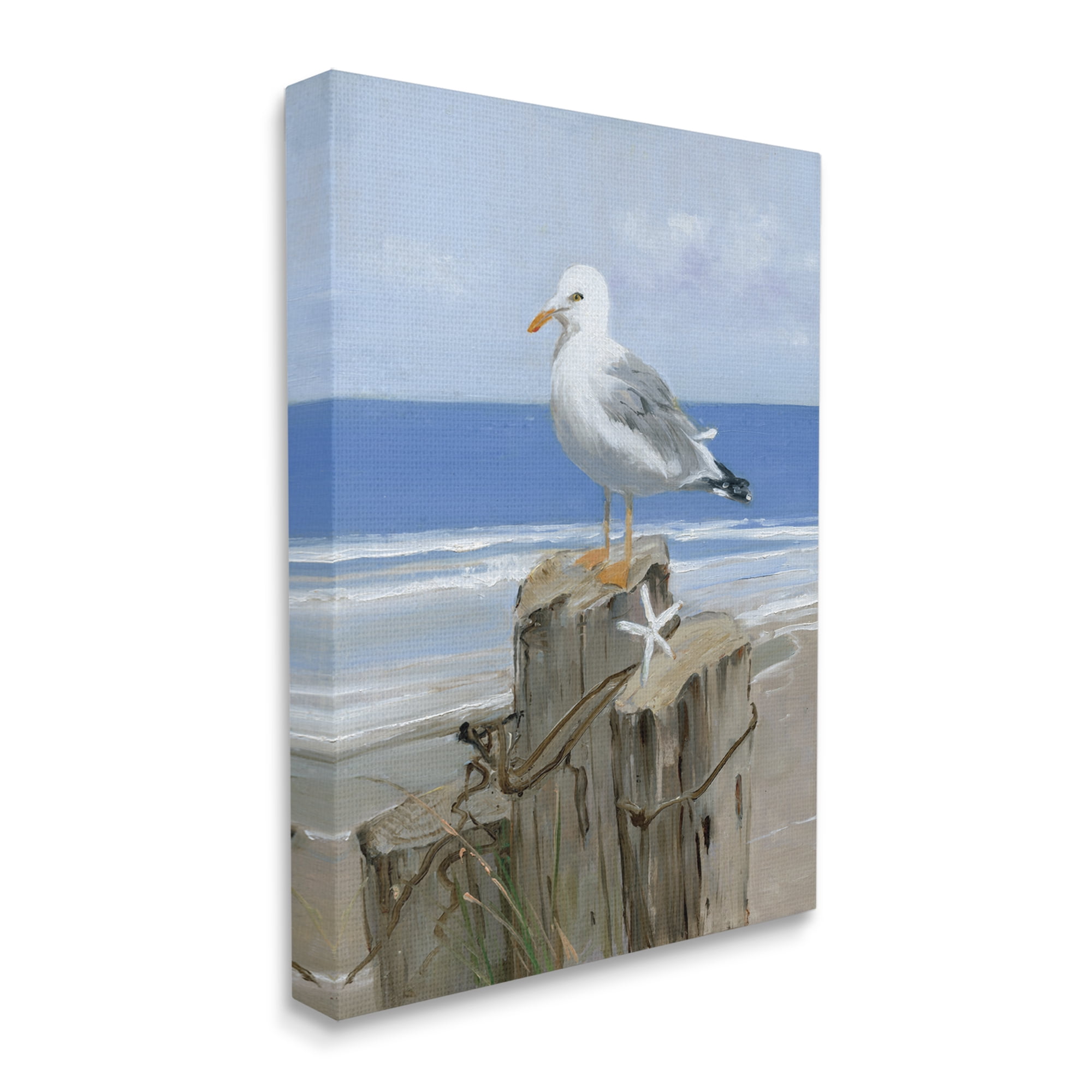 Design by Sally Swatland Summer Seagull and Starfish Nautical Beach Post 30 in x 40 in Painting Canvas Art Print, by Stupell Home Décor