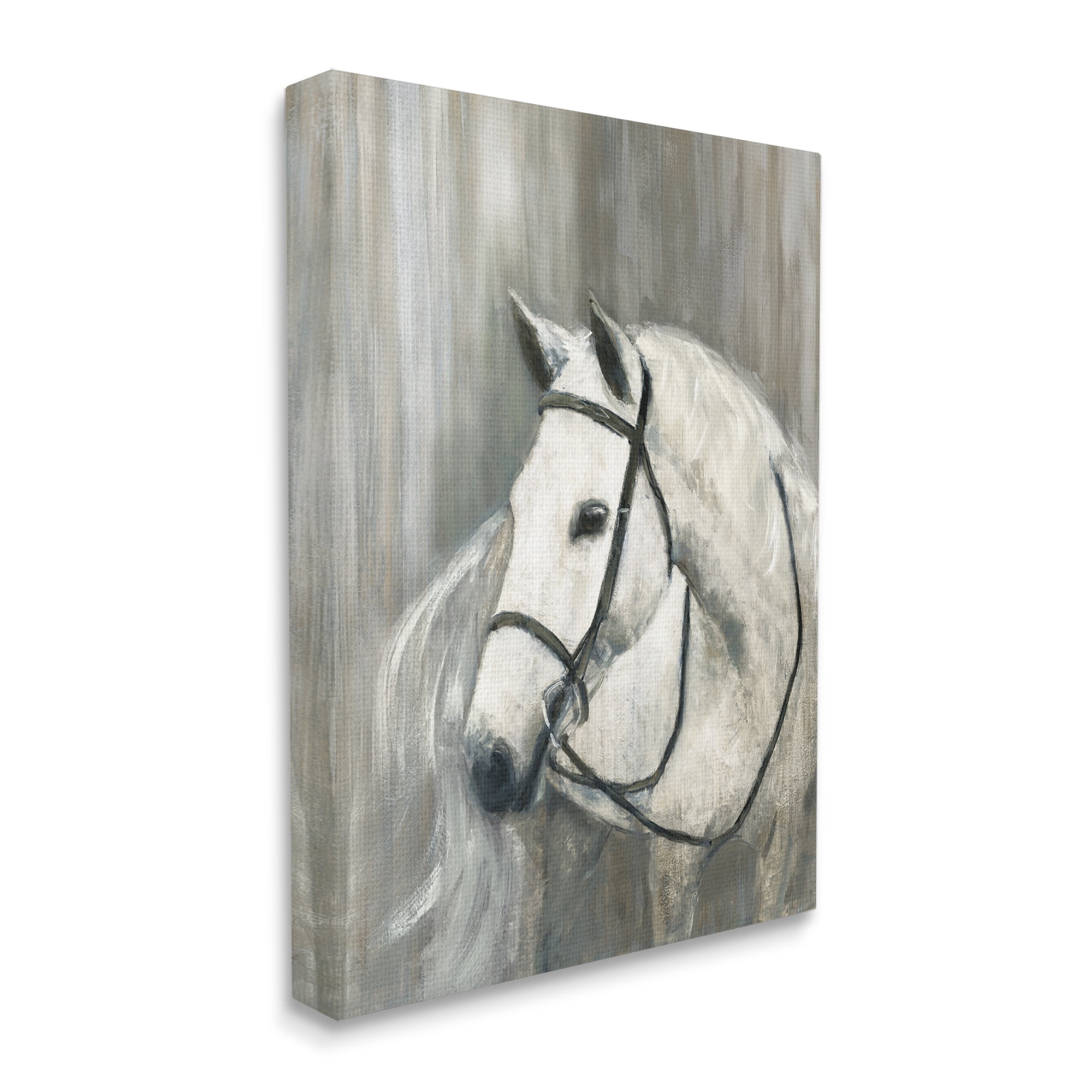 Design by Sally Swatland White Horse Riding Bridle Contemporary Equestrian Portrait 36 in x 48 in Painting Canvas Art Print, by Stupell Home Décor