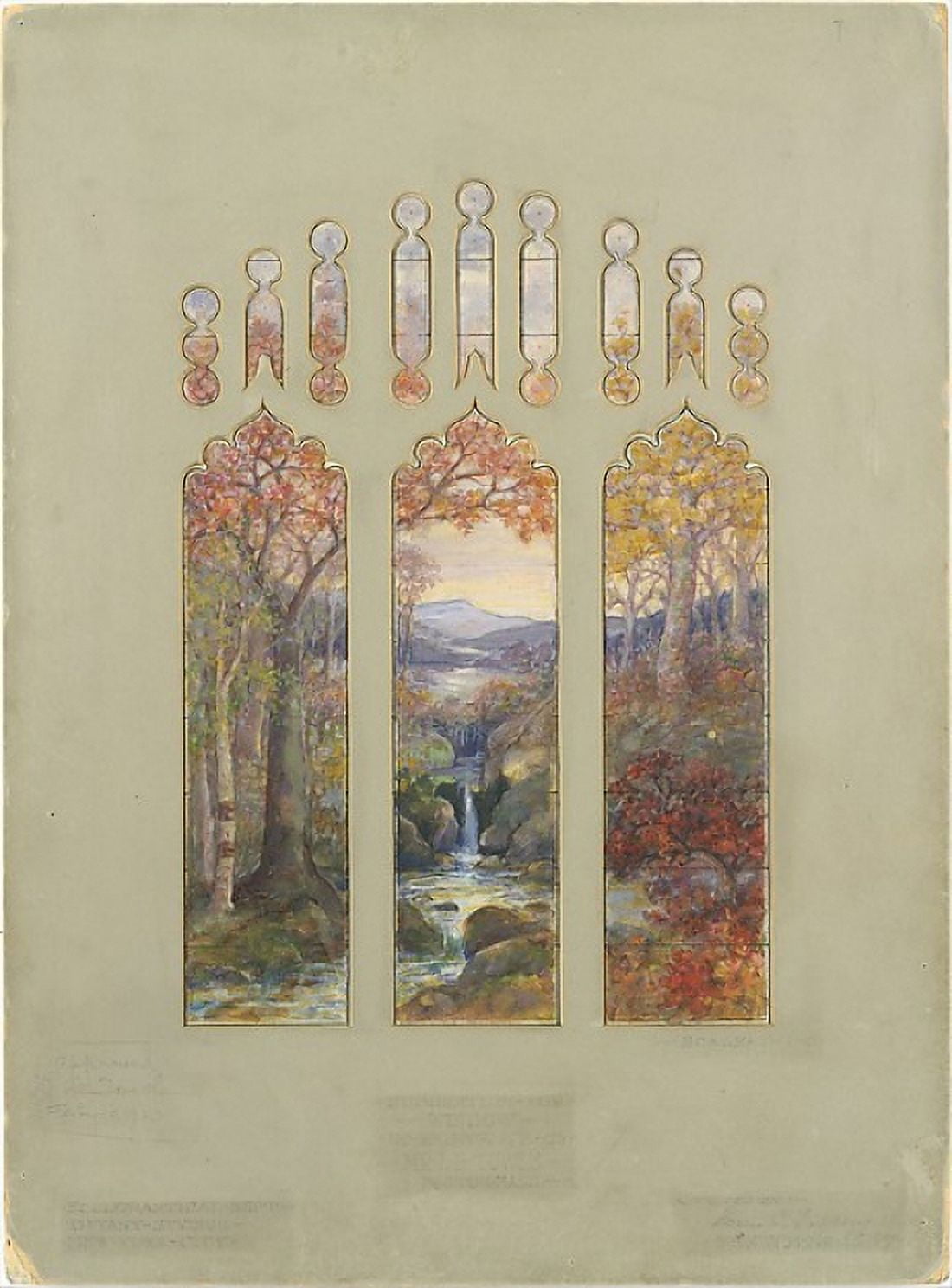 Design for Autumn Landscape window Poster Print by Louis Comfort Tiffany  (American, New York 1848 �1933 New York) (18 x 24) 