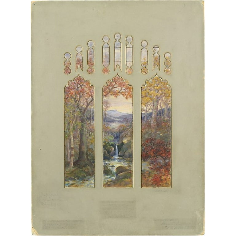 Design for Autumn Landscape window Poster Print by Louis Comfort Tiffany  (American, New York 1848 �1933 New York) (18 x 24) 