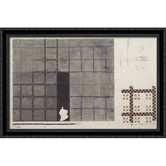 Design for a Stage Decoration 40x26 Large Black Ornate Wood Framed Canvas Art by Koloman Moser