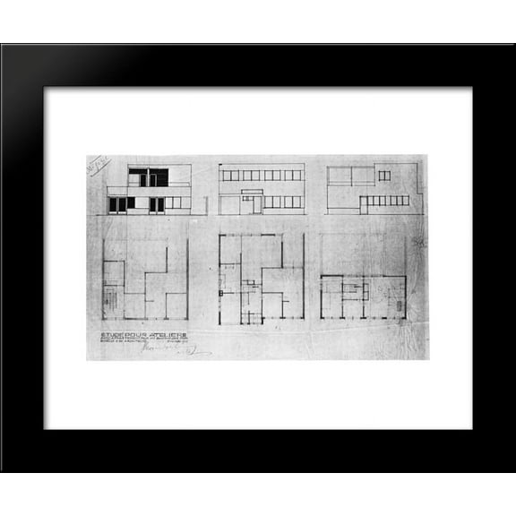 Design for a house and studio for Bertalan Pr, elevations and plans 20x24 Framed Art Print by Theo van Doesburg