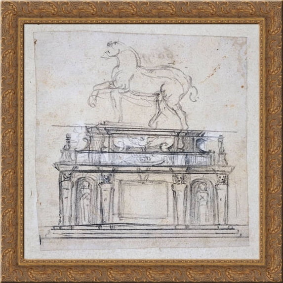 Design for a statue of Henry II of France 20x20 Gold Ornate Wood Framed Canvas Art by Michelangelo