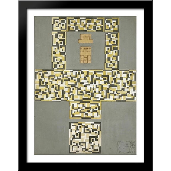 Design for a tile floor, and entrance hall 28x36 Large Black Wood Framed Print Art by Theo van Doesburg