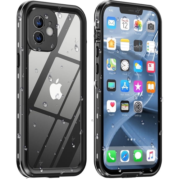 Design for iPhone 12 Case Waterproof, Full Body Underwater Dustproof Shockproof Case Built-in Screen Protector - Clear