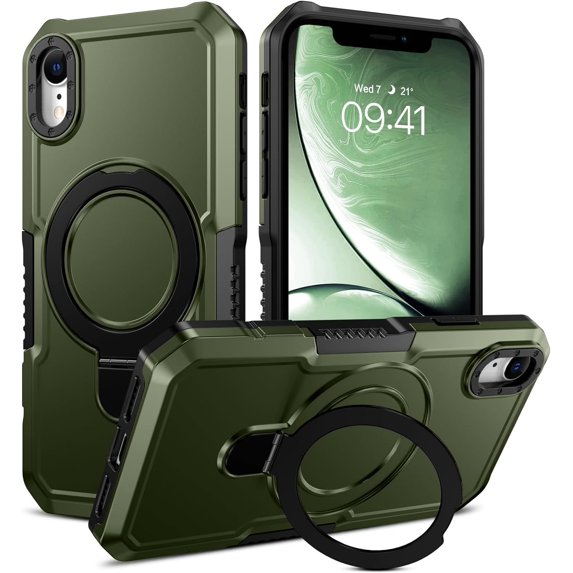 Design for iPhone XR Case, Built in Kickstand & Ring Holder Grade Heavy Duty Shockproof Protective Phone Phone Cases for Apple iPhone XR 6.1", Green
