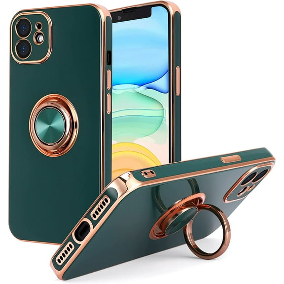 Design for iPhone 11 Case, Built-in 360° Rotatable Ring Holder Magnetic Kickstand Soft Silicone Ultra Slim Edge Plating Protective Cover 2019 6.1 Inch (Grey)