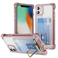 thumbnail image 1 of Design for iPhone 11 Case with Card Holder, Wallet Ring Holder Kickstand Case Clear Slim Four Corner Enhanced Protective Cover Anti-Scratch Shockproof Phone Card Case for iPhone 11, Pink, 1 of 8