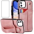 thumbnail image 1 of Design for iPhone 11/Eleven Phone Case with Screen Protector Adjustable Wrist Strap Kickstand Credit Card Slot Slim Shockproof Hybrid Rugged Protective Cover for iPhone11 Women 6.1" Rose Gold, 1 of 14